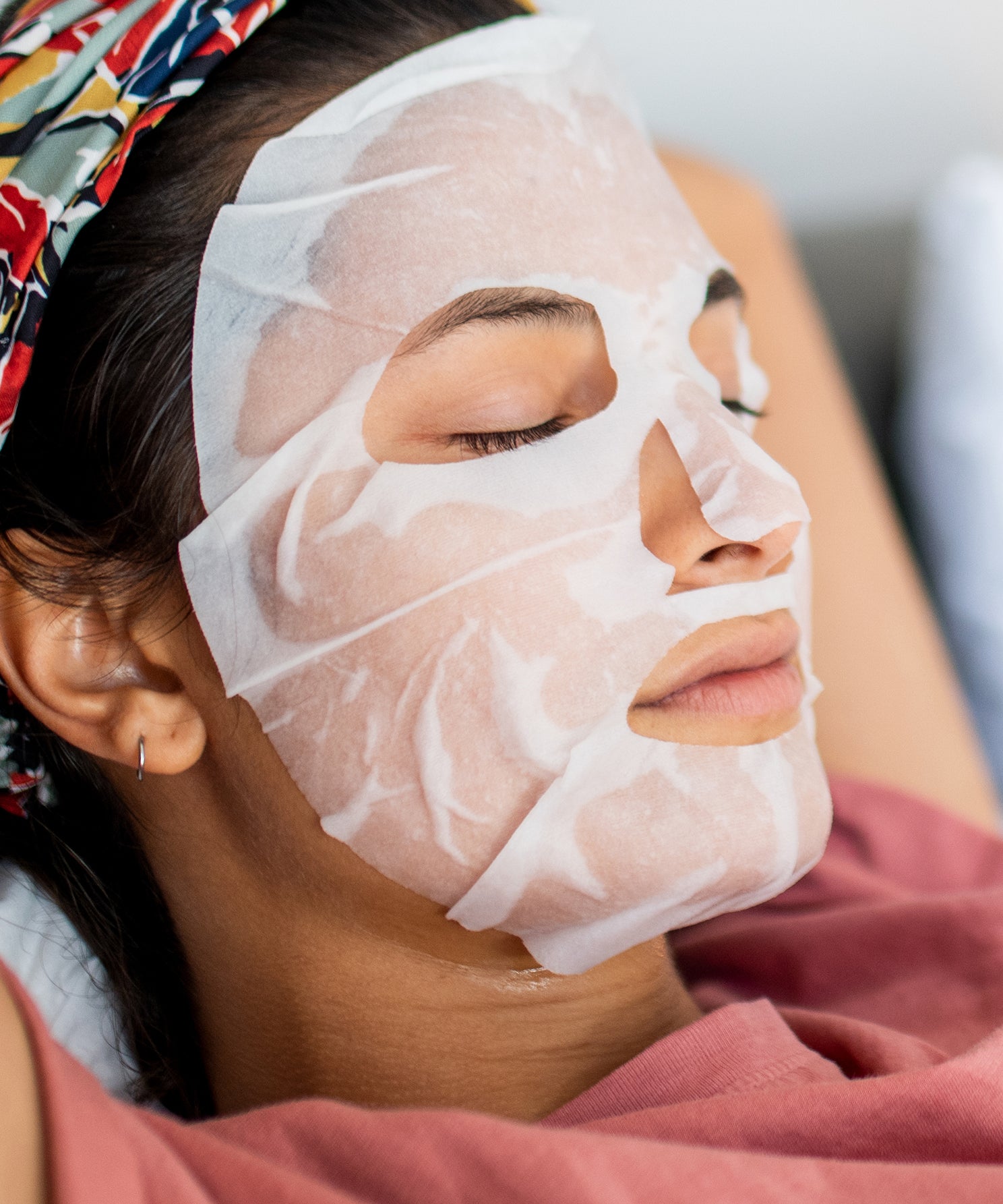 lavera Firming sheet mask during application