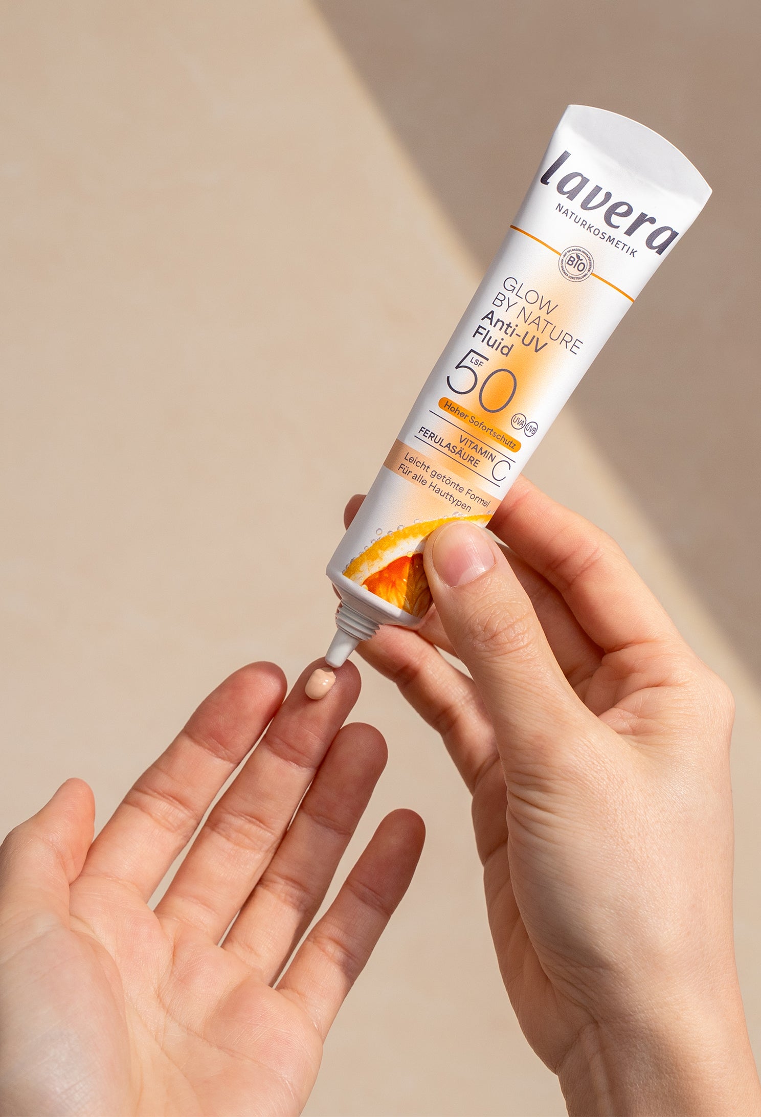 lavera Glow by Nature Anti-UV Fluid SPF 50 during application