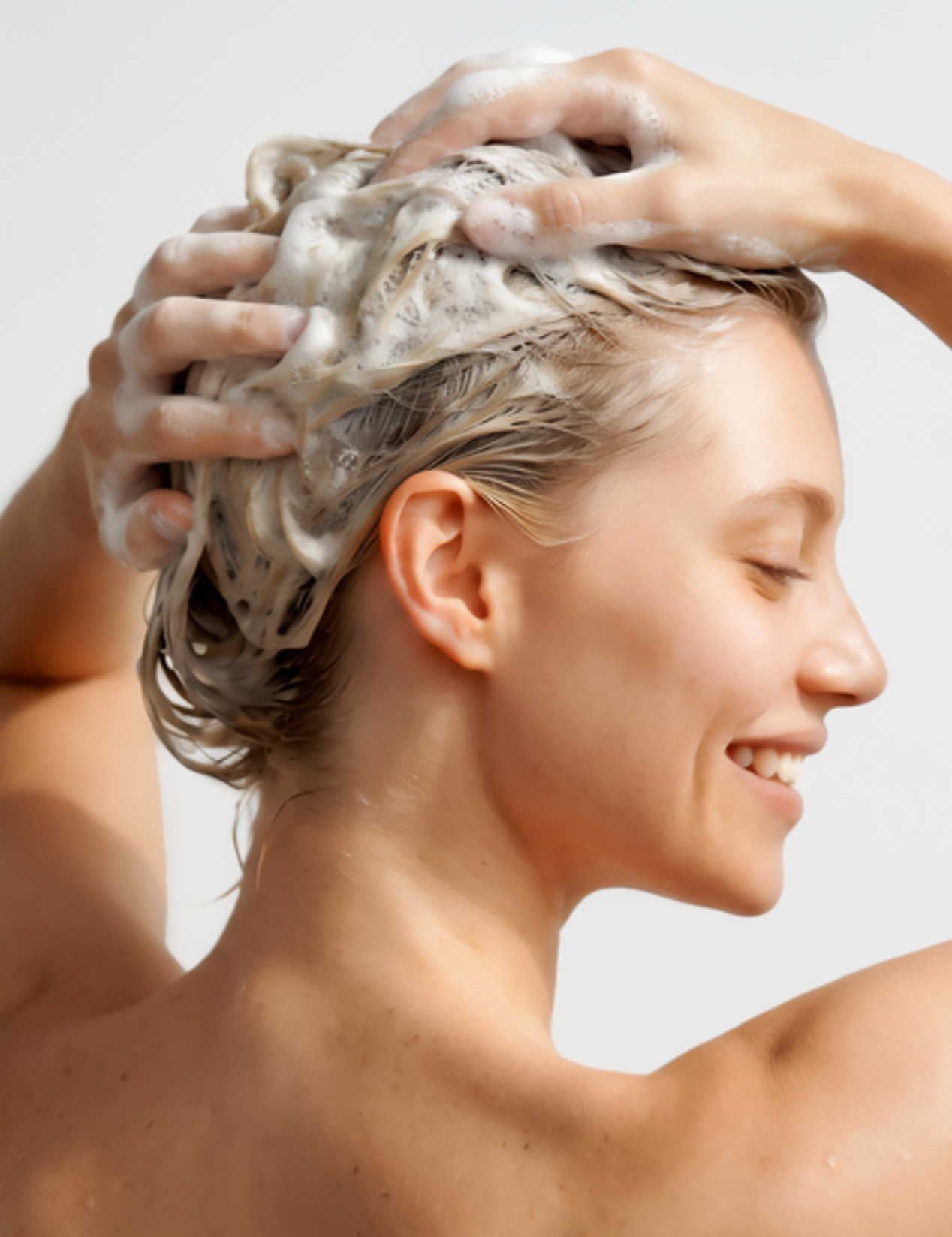 lavera Pflegeshampoo Repair & Protect in der Anwendung (AI-generated image)