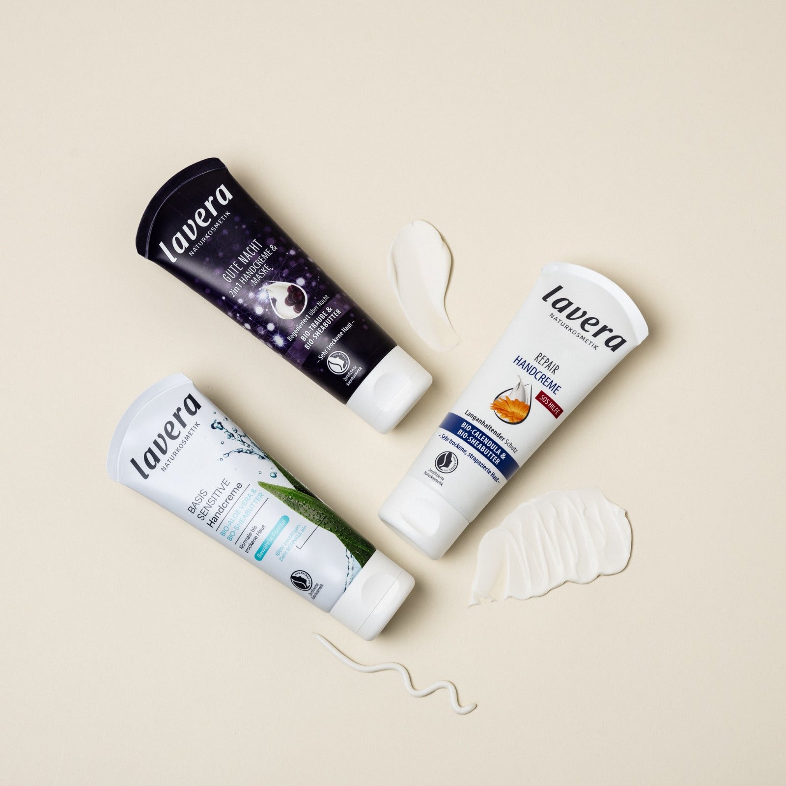 lavera Hand Cream Range: basis sensitive Hand Cream, Repair Hand Cream, Good Night 2-in-1 Hand Cream & Hand Mask