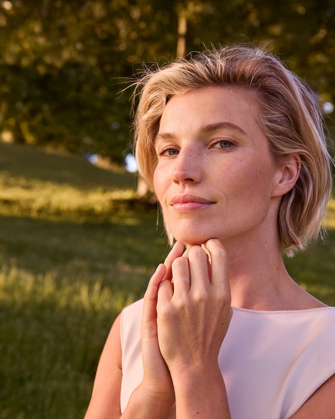 Close-up of a woman’s face outdoors