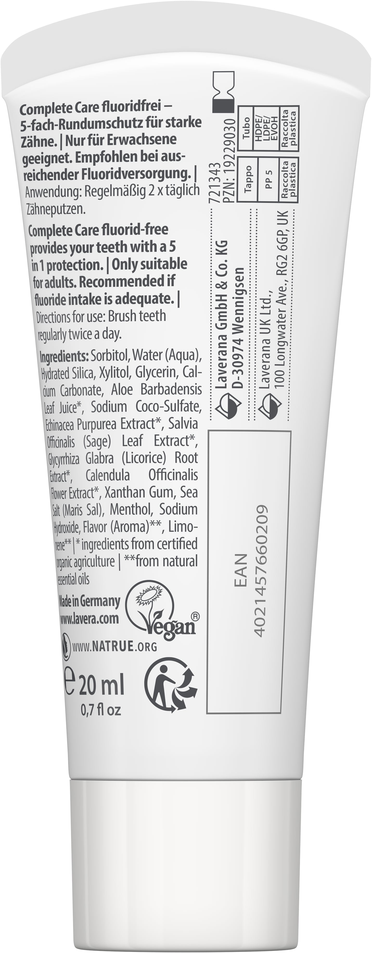 lavera Travel size Toothpaste Complete Care Fluoridfrei