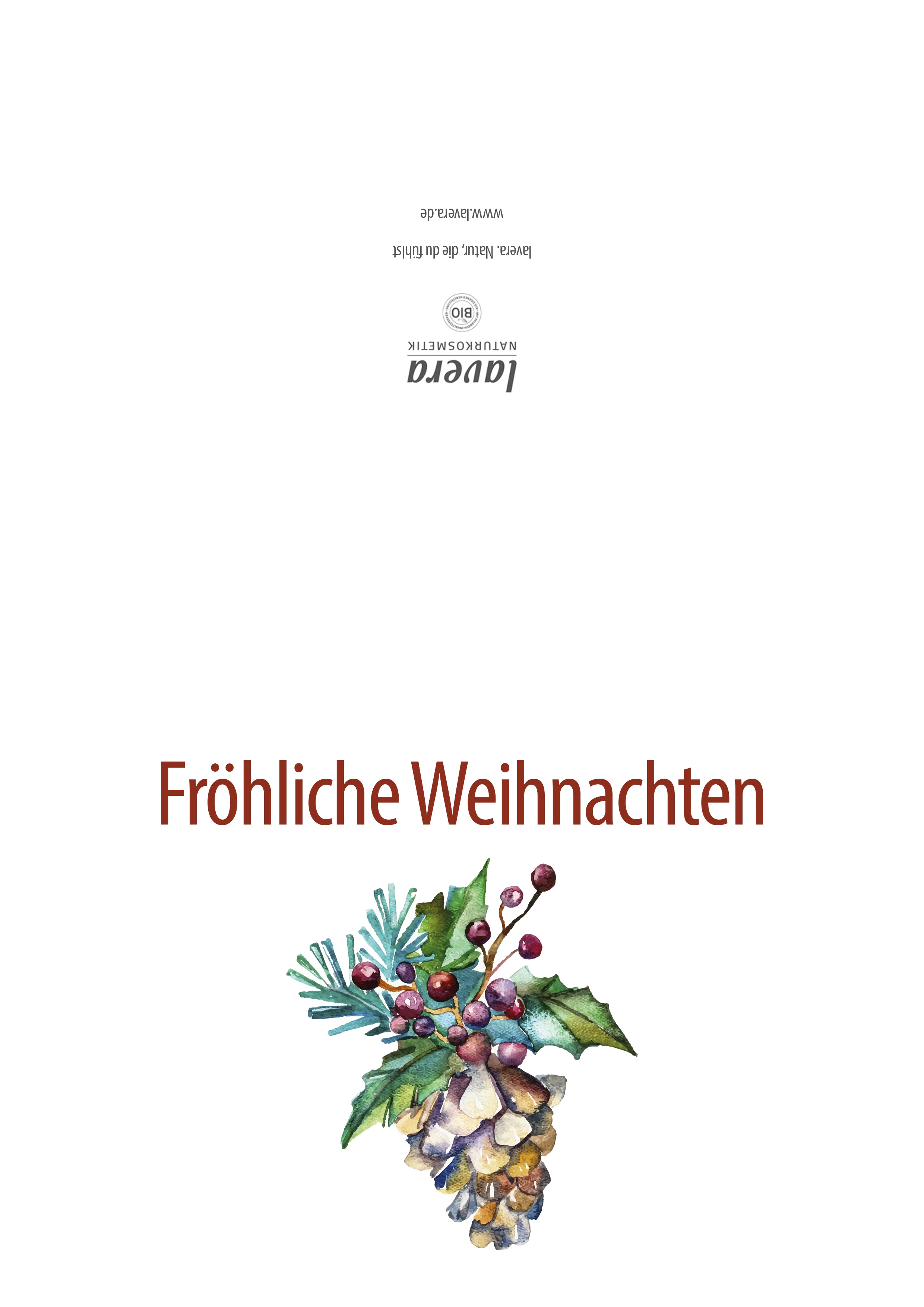 Weihnachtskarte mit „Fröhliche Weihnachten“ und Tannenzweig